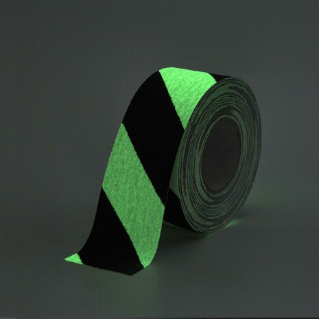 Antisliptape Glow in the Dark 75 mm Gestreept zwart glow